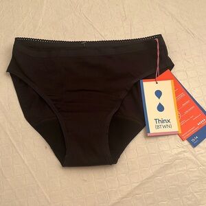 Thinx bikini super absorbency period underwear in solid black 13-14